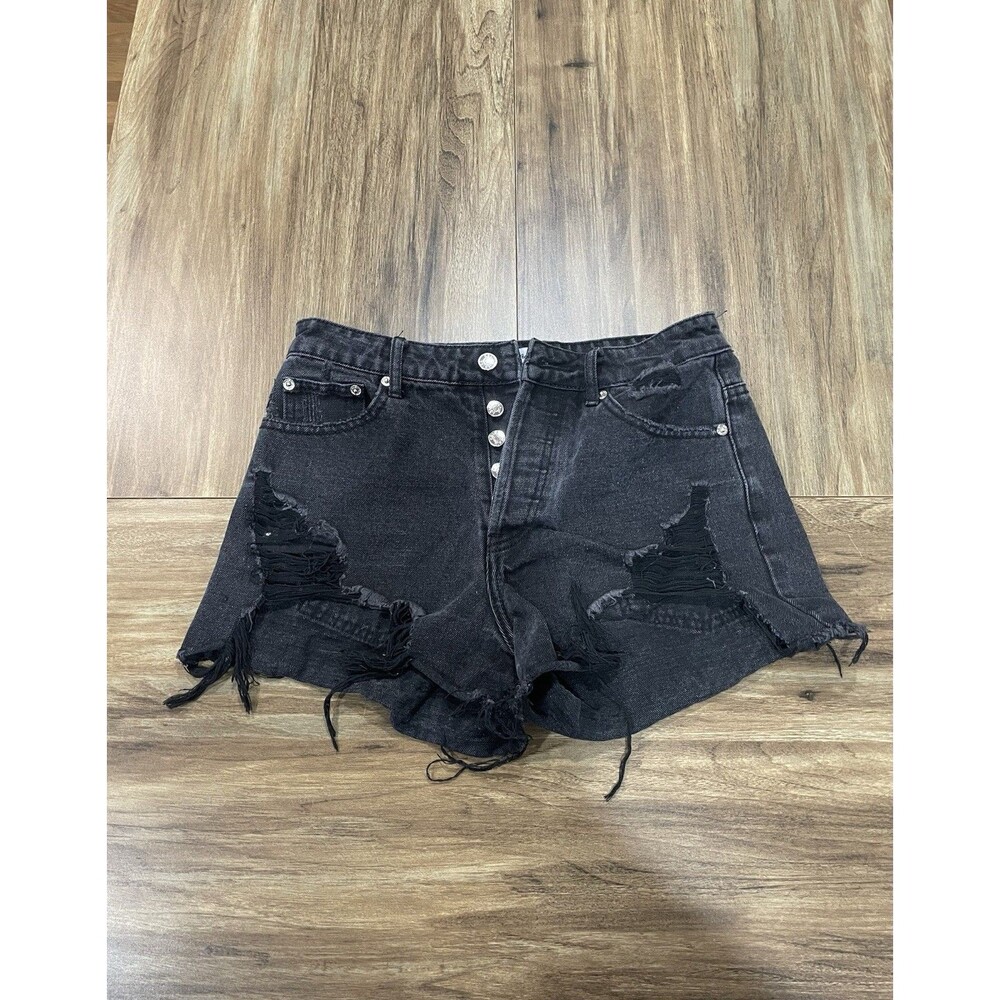 Adika‎ Denim Shorts Distressed Ripped Black Wash High Waist Size M Y2k Grunge